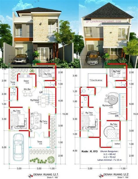 Denah ruangan merupakan bagian paling utama dalam merencanakan pembuatan rumah, terutama untuk rumah tinggal dimana akan sangat berpengaruh terhadap kenyamanan bagi penghuni rumah, untuk itu dalam membuat denah ruangan. Denah Rumah 2 Lantai Ukuran 8 X 15 - Rumah Desain