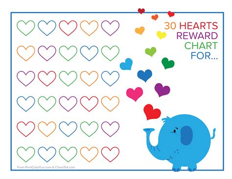 Cutest Elephant And Rainbow Hearts Reward Chart Free Printable