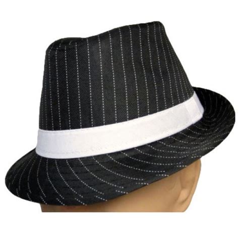 All About Holidays Black Fedora With White Pinstripes Hat Adult