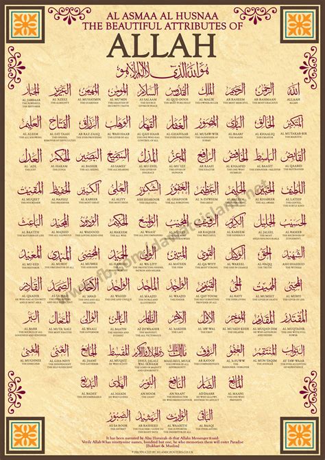 Kaligrafi asmaul husna umumnya digunakan sebagai hiasan dinding dalam rumah maupun rumah ibadah dari seorang muslim. 99 Names of Allah with English Translation | DawateIslami | Flickr
