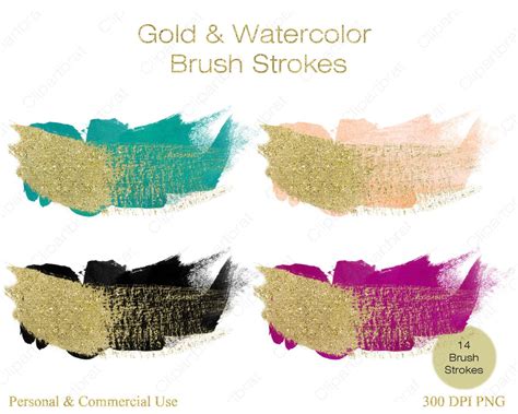 GOLD BRUSH STROKES Clipart Commercial Use Clipart 14 Watercolor Paint