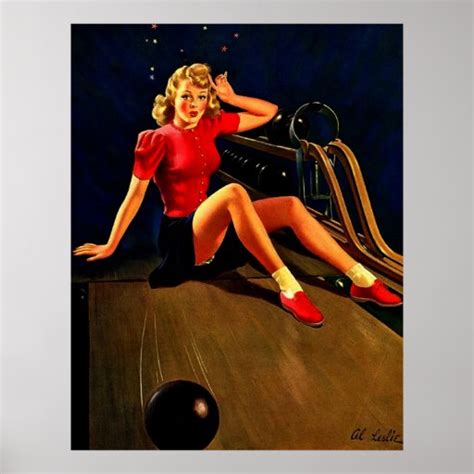 Vintage Retro Al Buell Bowling Pin Up Girl Poster Zazzle