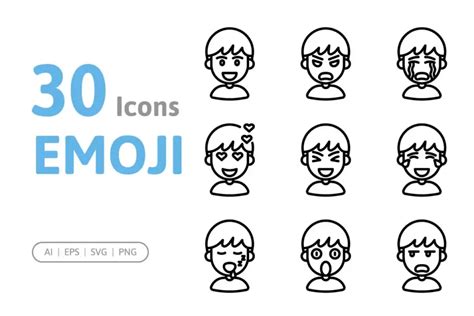 30 Outline Style Emoji Icons Icon Pack