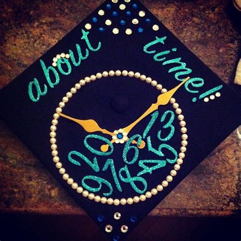 A Graduation Cap With The Words About Time On It And A Clock In The Middle