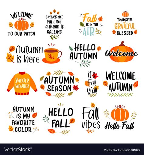 Autumn Hand Drawn Lettering Set Phrases Royalty Free Vector