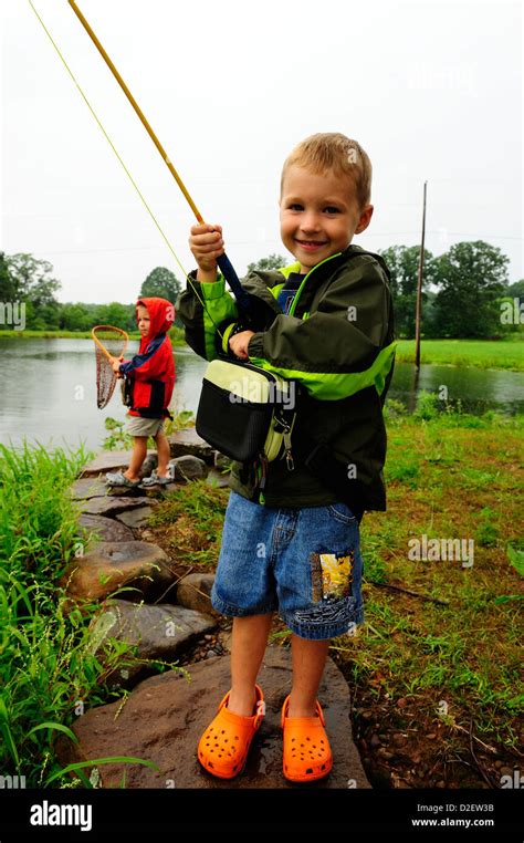 Young Boys Fishing In Northeast Pa Stock Photo Alamy