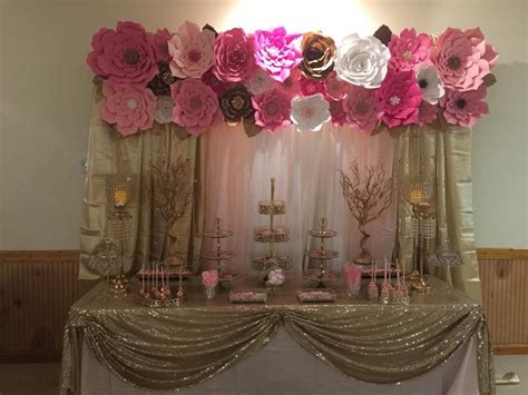 We added a pink and black leopard print to the pixy sticks. Gold,Pink,Blush and white paper flowers candy table | Pink ...