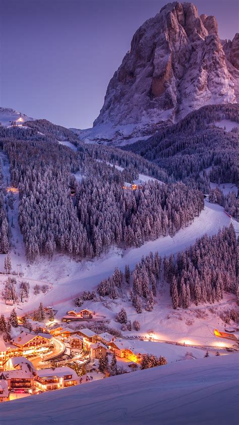 Santa Cristina Valgardena Village At Winter Sunset South Tyrol