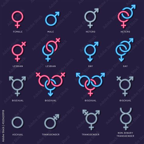 Gender Icon Male Female Couple Lgbt Men Woman Lesbian Vector Flat Sexual Symbols Illustration