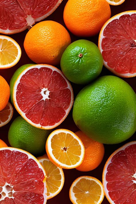 Vibrant Top View Of Exotic Citrus Fruits And Green Leaves Stock