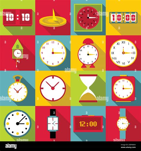 Clocks Icons Set Flat Style Stock Vector Image And Art Alamy