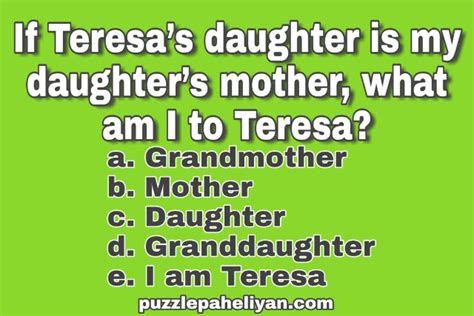 If Teresas Daughter Is My Daughters Mother Riddle Answer Puzzle Paheliyan