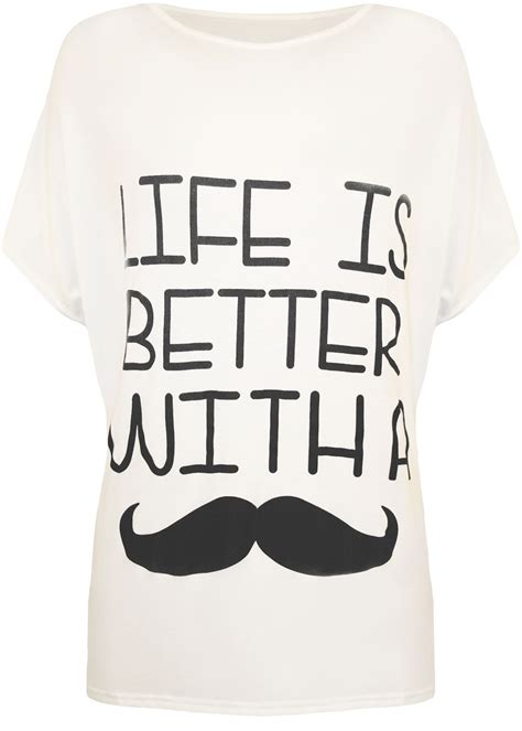Neu Damen Moustache Slogan Bedruckt Kurzärmlig Übergröße T Shirt 16 26