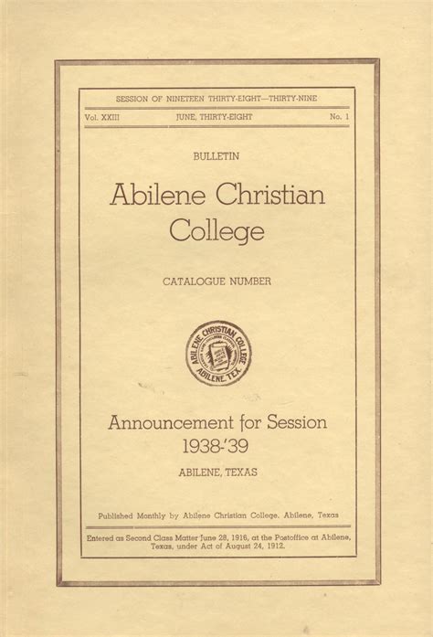 Catalog Of Abilene Christian College 1938 1939 Page Front Cover