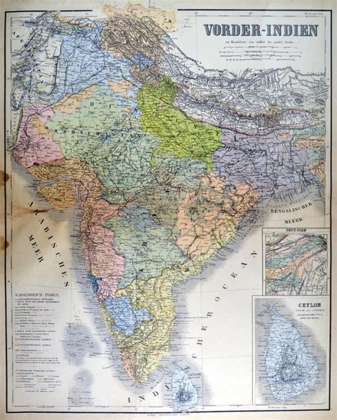 Indien Karte Vorder Indien Kaiserreich Indien Mit Nebenkarten