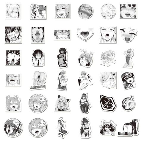 Ahegao Waifu Stickers 102pcs Anime Black White Women Hentai Decals For