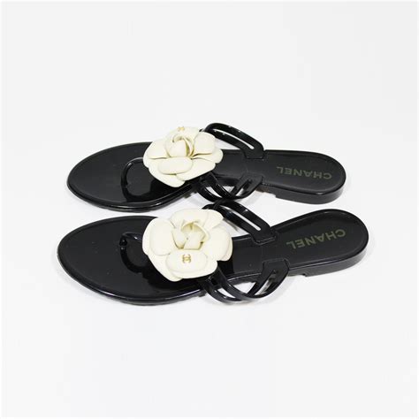 Chanel Black And Cream Camellia Flower Jelly Sandals 38 Encore