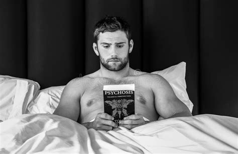 shirtless hunky man with beard lies naked in bed stock image image of hunk lying 118016927