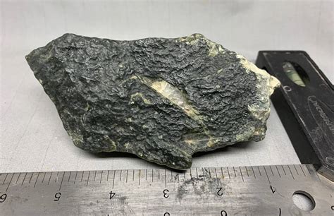 Wyoming Dark Olive Nephrite Jade With Quartz Crystals Windslick Nc