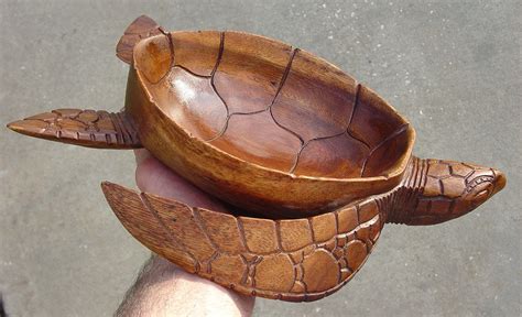 Hand Carved Wooden Sea Turtle Bowl Sculpture Art Reptile Not Sea