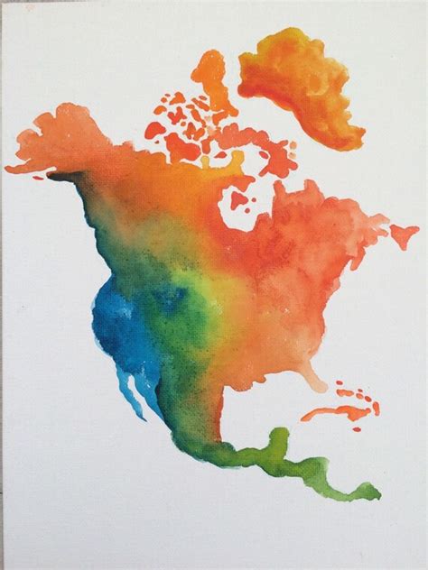 Watercolor Map Of North America On 11x14 Canvas