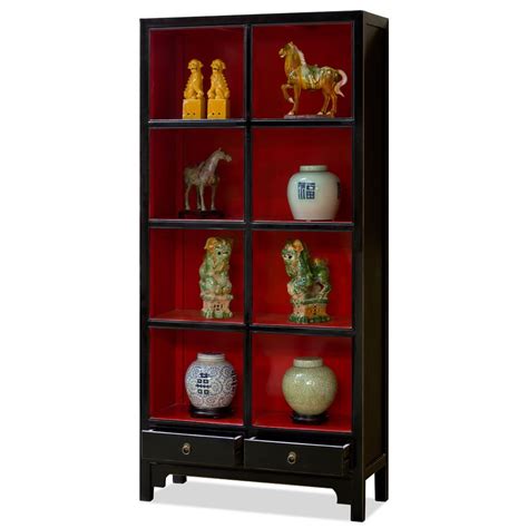 Distressed Black And Red Elmwood Zen Asian Bookcase Asian Furniture