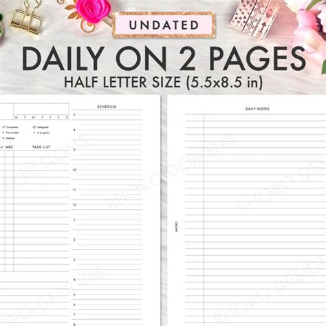 Editable Half Letter Planner Inserts Printable Weekly Daily Etsy