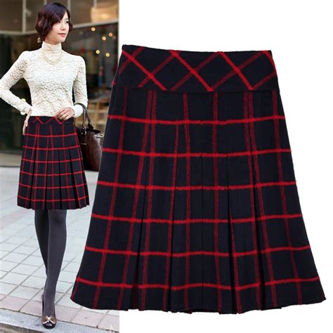 Autumn Winter Women Pleated Skirt Classic Plaid Skirt All Match