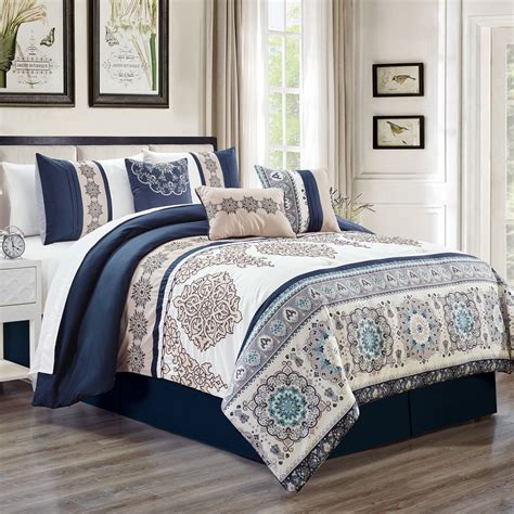 Shop at everyday low prices for a variety of bed comforter sets: Unique Home Kosta 7 Piece Comforter Set Beige Floral ...