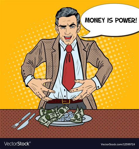 Pop Art Rich Greedy Businessman Eating Money Vector Image