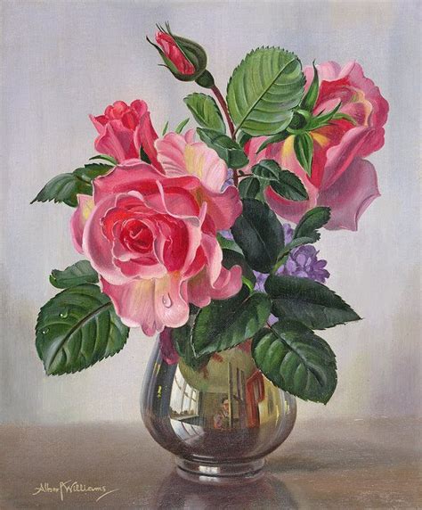 Lady Sylvia Roses In A Silver Vase Art Print By Albert Williams