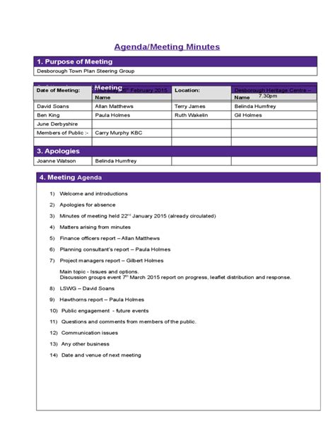 Project Meeting Minutes Template Sample Free Download