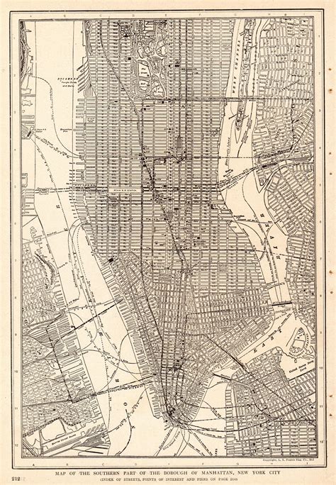 1925 Antique Manhattan Map Of New York City Map Print Black And White