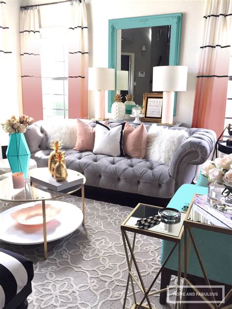 Living room in grey and white. Pink blush gray with aqua accents | Glam living room, Living room transformation, Living room grey