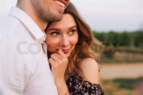 Happy Cute Loving Couple Outdoors Hugging With Each Other Stock Image Colourbox
