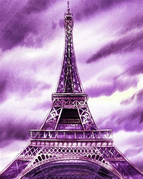 Eiffel Tower In Purple Watercolor French Chic Decor Painting By Irina