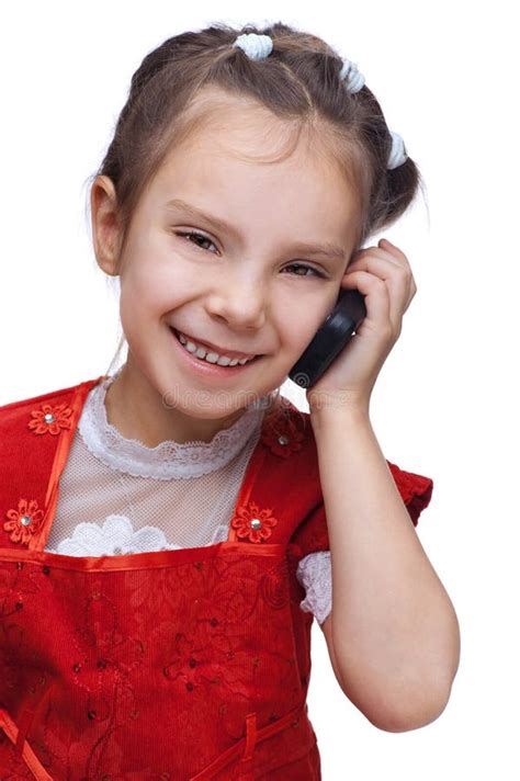 Little Smiling Girl With Phone Stock Image Image Of Connection Face