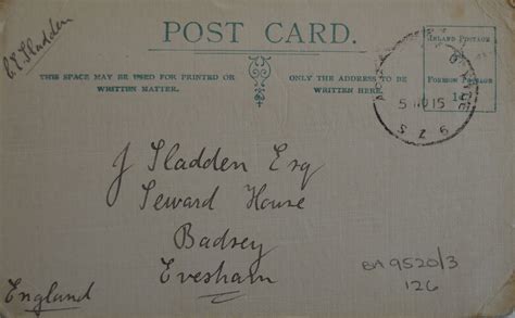 November 4th 1915 Postcard From Cyril Sladden To His Father Julius
