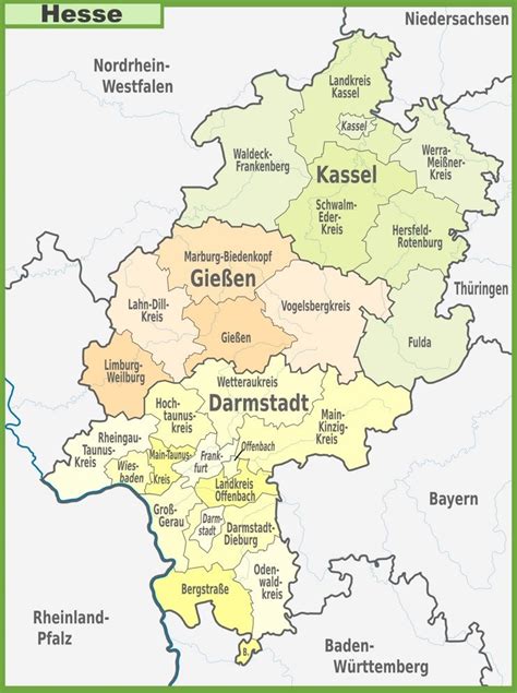 Administrative Divisions Map Of Hesse Genealogy Map Map