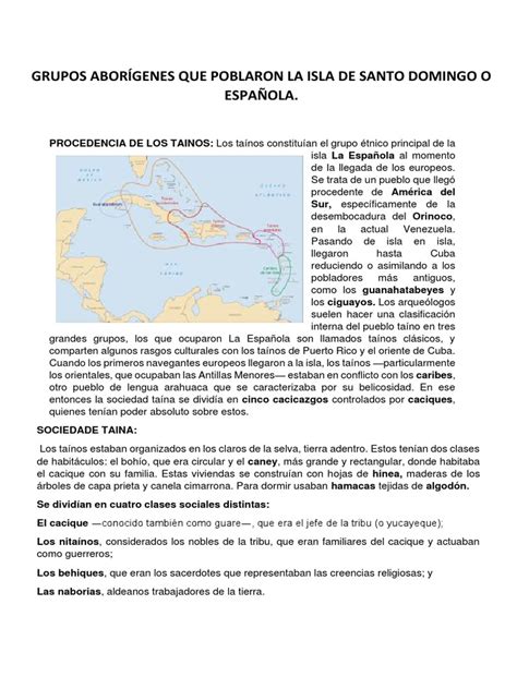 Grupos Aborígenes Que Poblaron La Isla De Santo Domingo O Española