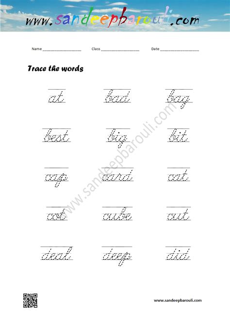 cursive writing worksheet trace  words  sandeepbaroulicom