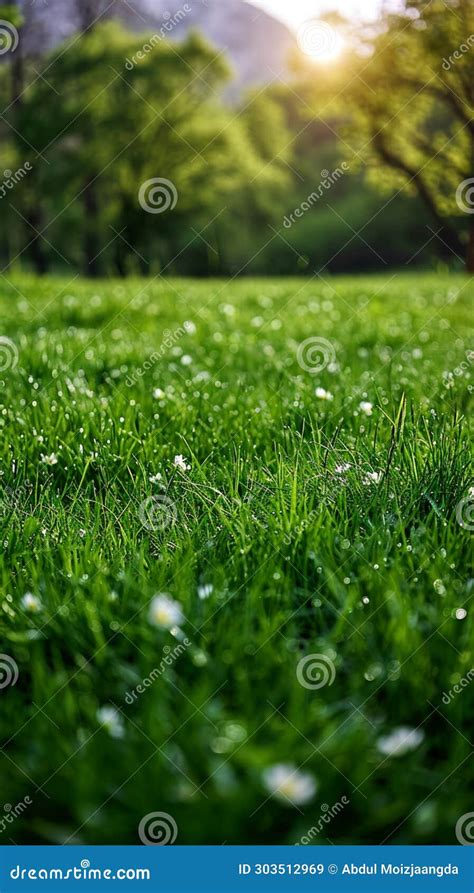 Alpine Serenity Sunlight Bathes Fresh Green Grass In A Meadow Stock