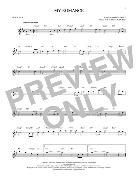 My Romance Tenor Sax Solo Print Sheet Music Now