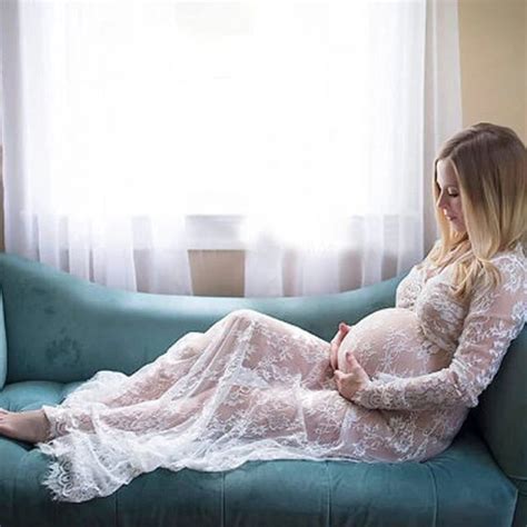 women pregnant maternity dress for shooting photo summer long sleeve lace see through sexy long