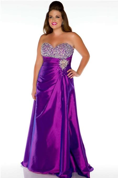 A Line Sweetheart Long Purple Taffeta Beaded Plus Size Party Prom Dress