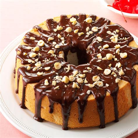 Regular angel food cake demands a dozen eggs beaten up into a fluffy meringue with some sugar and flour. Mocha-Hazelnut Glazed Angel Food Cake Recipe | Taste of Home