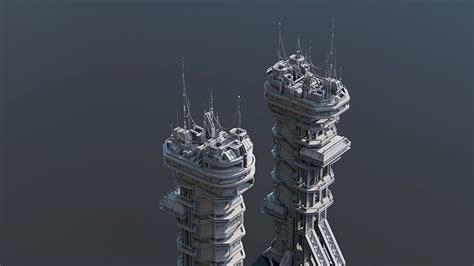 3d Model Scifi Building Command Center Skyscraper Vr Ar Low Poly
