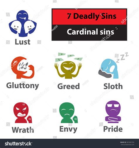 Seven Deadly Sins Cardinal Sins Signs Stock Vector 307687250 Shutterstock