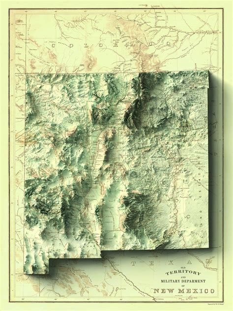 New Mexico Map New Mexico 2d Relief Map New Mexico Old Map Etsy