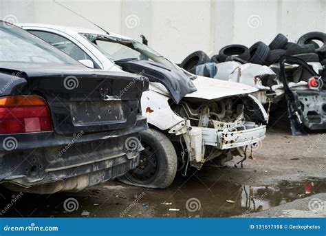 Damaged Vehicle After Car Crash Close Up Broken Car Stock Photo